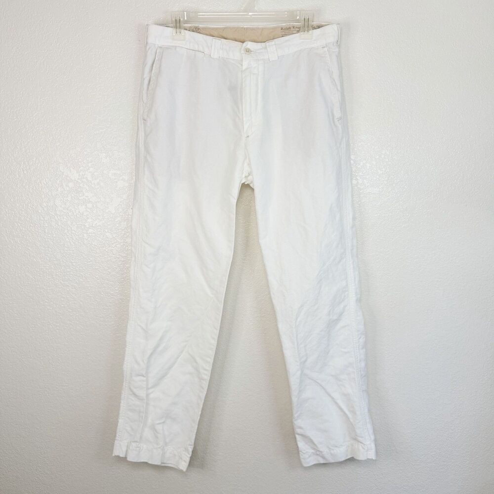 Polo Ralph Lauren White Linen Cotton Pants 32 X 30 Suffield Fit Coastal Preppy